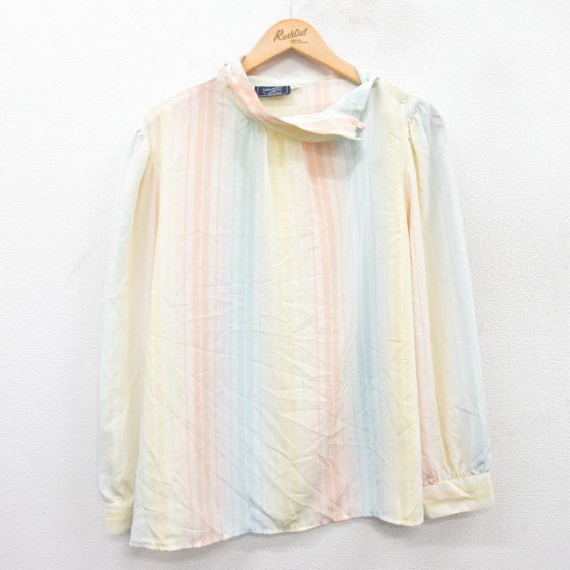 【50%OFF】古着 長袖 トップス レディース 90年代 90s 黄色他 イエロー ストライプ 25jan15 中古