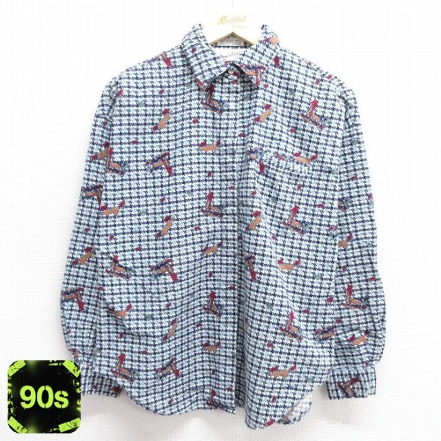 【50%OFF】古着 長袖 フランネル レディース 90年代 90s コットン 紺他 ネイビー 25jan29 中古 トップス