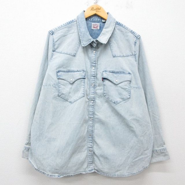 古着 リーバイス Levis 長袖 ウエスタン シャツ レディース 大きいサイズ 薄紺 ネイビー デニム 25mar07 中古 ブラウス トップス