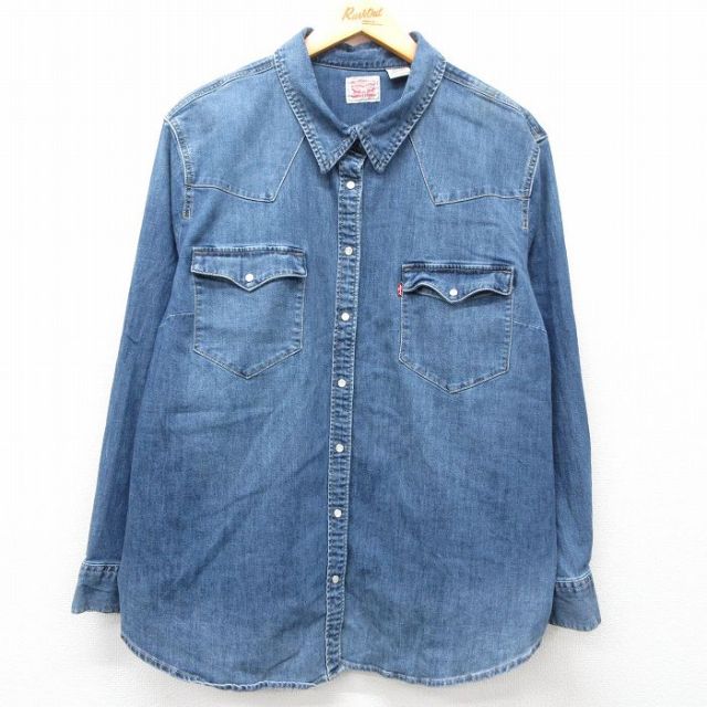 古着 リーバイス Levis 長袖 ウエスタン シャツ レディース 大きいサイズ 紺 ネイビー デニム 25mar07 中古 ブラウス トップス