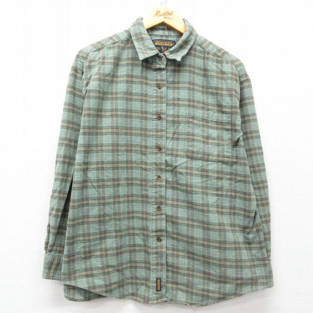 古着 ウールリッチ WOOLRICH 長袖 フランネル シャツ レディース 大きいサイズ 緑他 グリーン チェック 25mar07 中古 ブラウス トップス