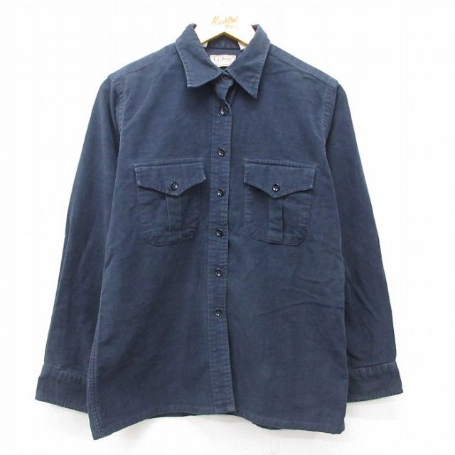 古着 エルエルビーン LLBEAN 長袖 ヘビー フランネル シャツ レディース 80年代 80s コットン USA製 紺 ネイビー 25mar07 中古 ブラウス トップス