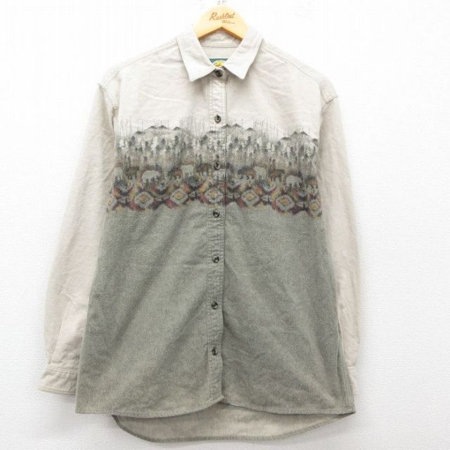 古着 カベラス 長袖 ヘビー フランネル シャツ レディース 00年代 00s クマ コットン ベージュ他 カーキ 25mar07 中古 ブラウス トップス
