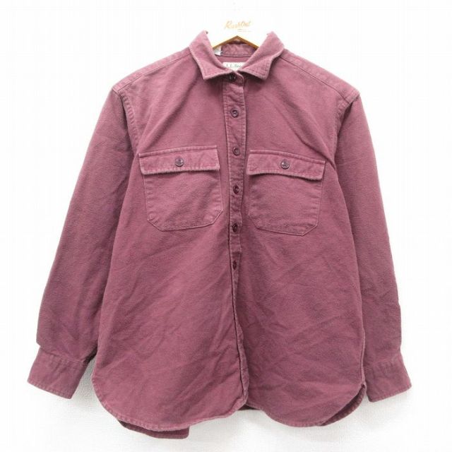 【50%OFF】古着 エルエルビーン LLBEAN 長袖 ヘビー フランネル シャツ レディース 80年代 80s コットン USA製 エンジ 25mar07 中古 ブラウス トップス