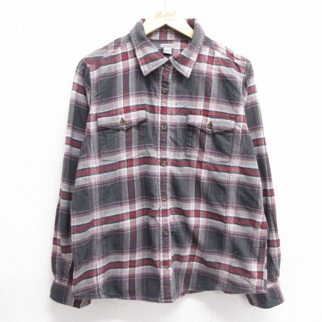 古着 カーハート Carhartt 長袖 フランネル シャツ レディース 黒他 ブラック チェック 25mar27 中古 ブラウス トップス