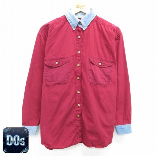 【50%OFF】古着 FADED GLORY 長袖 シャツ レディース 00年代 00s デニム使用 ボタンダウン エンジ他 25may08 中古 ブラウス トップス
