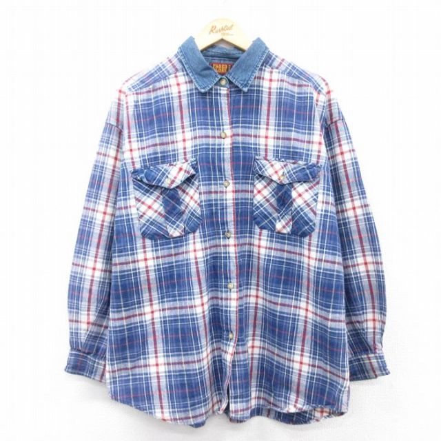 古着 FADED GLORY 長袖 シャツ レディース 00年代 00s 襟デニム コットン 紺他 ネイビー チェック 25may09 中古 ブラウス トップス