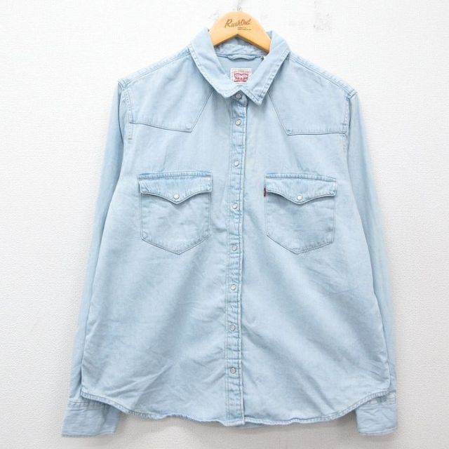 古着 リーバイス Levis 長袖 ウエスタン シャツ レディース コットン 薄紺 ネイビー デニム 25jun27 中古 ブラウス トップス