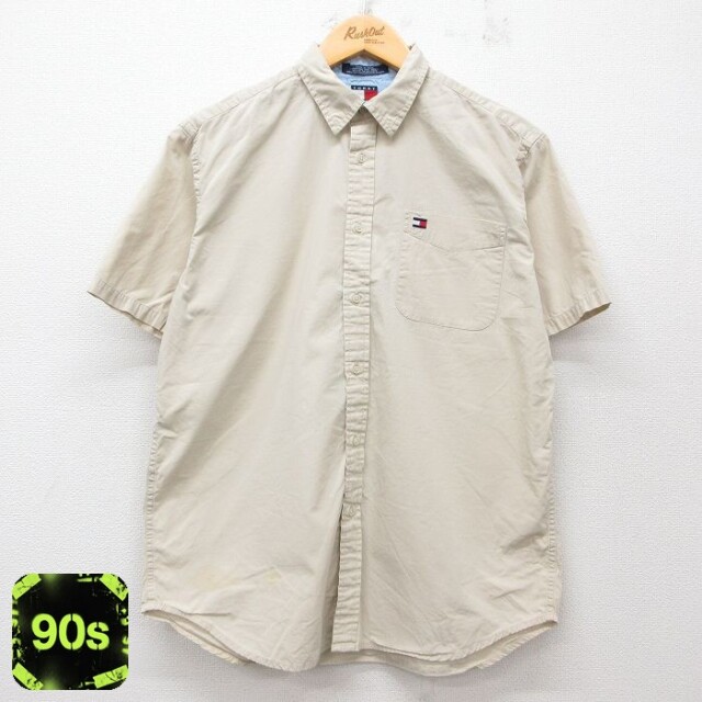 【50%OFF】古着 トミーヒルフィガー TOMMY HILFIGER 半袖 ブランド シャツ レディース 90年代 90s ワンポイントロゴ コットン ベージュ カーキ 25jun27 中古 ブラウス トップス