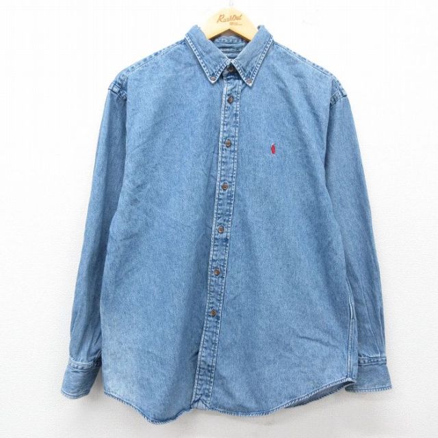 古着 ラルフローレン Ralph Lauren 長袖 ブランド シャツ レディース ワンポイントロゴ コットン ボタンダウン 紺 ネイビー デニム 25jun27 中古 ブラウス トップス