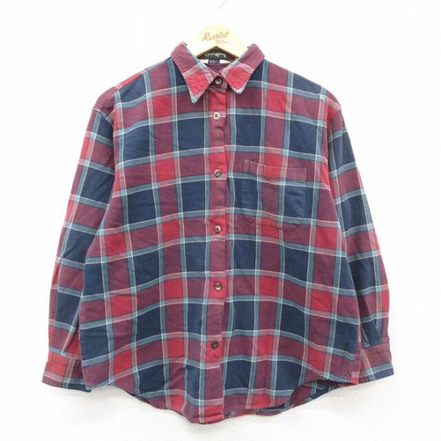 【20%OFF】古着 エディーバウアー 長袖 シャツ レディース 00年代 00s コットン エンジ他 チェック 26feb09