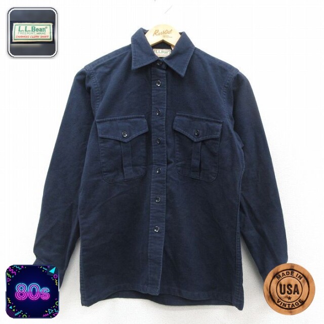【50%OFF】古着 エルエルビーン 長袖 ヘビー フランネル シャツ レディース 80年代 80s シャモアクロス コットン USA製 濃紺 26feb09