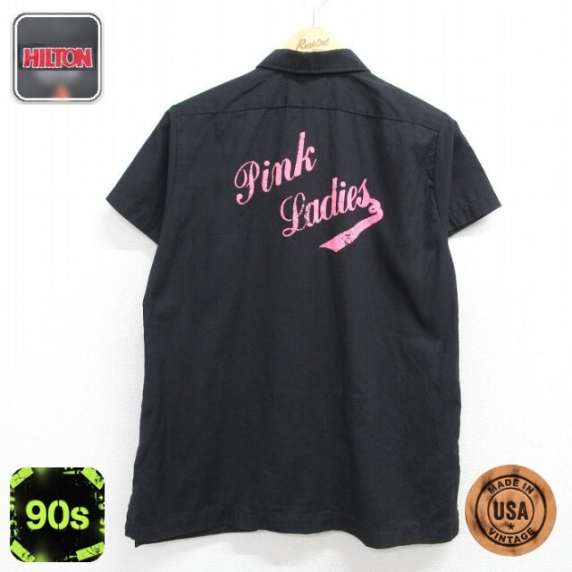 【20%OFF】古着 ヒルトン 半袖 シャツ レディース 90年代 90s Pink Ladies 開襟 オープンカラー USA製 ブラック 26may15