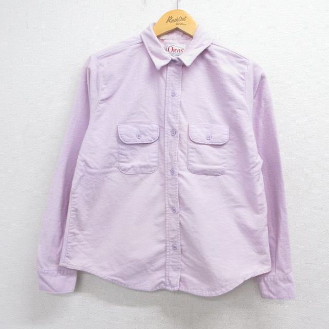 古着 オービス 長袖 ヘビー フランネル シャツ レディース 80年代 80s コットン USA製 パープル 26may15