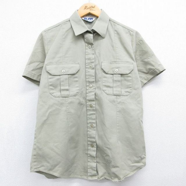 古着 半袖 ワーク シャツ レディース 80年代 80s USA製 ベージュ 26jun11
