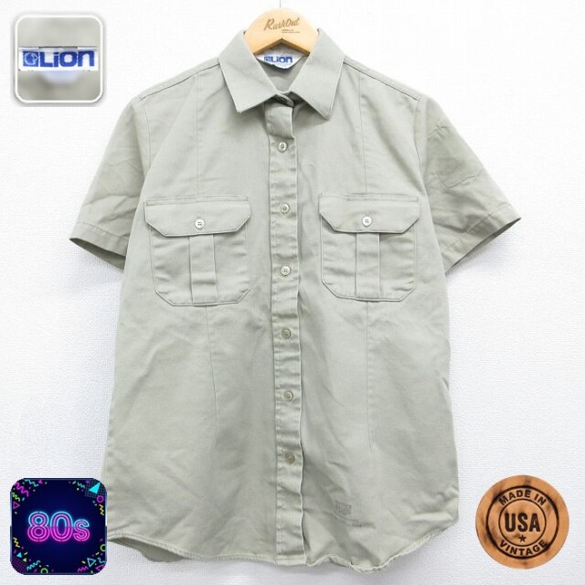 【20%OFF】古着 半袖 ワーク シャツ レディース 80年代 80s USA製 ベージュ 26jun11