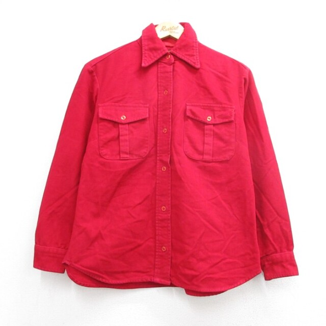 古着 Eddie Bauer エディーバウアー 長袖 シャツ フラップポケット コットン 90年代 90s レディース フランネル レッド 26aug26