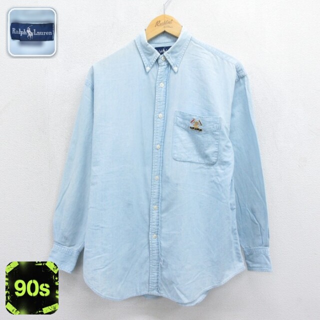 古着 ラルフローレン Ralph Lauren 長袖 ブランド シャツ レディース 90年代 90s The Big shirt ビッグ コットン ボタンダウン ライトブルー【spe】 26sep29