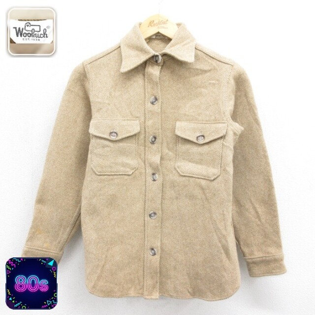古着 Woolrich 長袖 シャツ レディース 80年代 80s ウール フラップポケット ベージュ 霜降り 26sep29