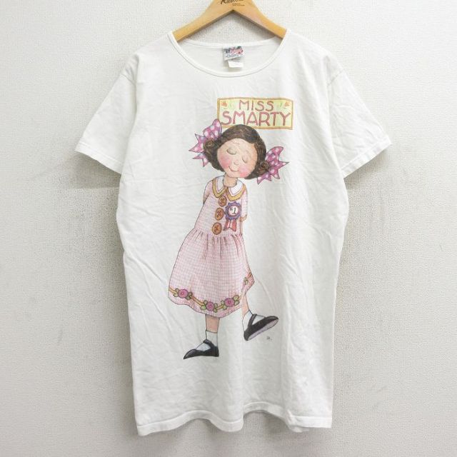 古着 半袖 ビンテージ Tシャツ ワンピース レディース 90年代 90s メアリーエンゲルブライト 女の子 ロング丈 コットン クルーネック USA製 白 ホワイト 【spe】 24mar16 中古