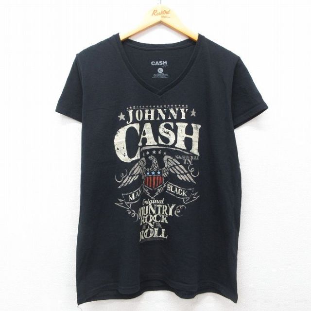 古着 半袖 ロック バンド Tシャツ レディース ジョニーキャッシュ コットン Vネック 黒 ブラック 25may08 中古