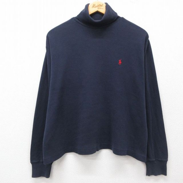 古着 ラルフローレン Ralph Lauren ポロスポーツ 長袖 ブランド Tシャツ レディース ワンポイントロゴ コットン タートルネック ハイネック 濃紺 ネイビー 25may08 中古