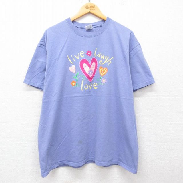 古着 半袖 ビンテージ Tシャツ レディース 00年代 00s ハート 花 コットン クルーネック 紫 パープル 25may08 中古