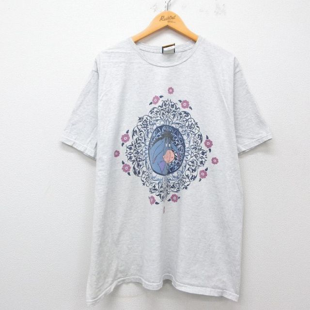 【50%OFF】古着 半袖 ビンテージ Tシャツ レディース 00年代 00s ディズニー DISNEY くまのプーさん イーヨー 大きいサイズ クルーネック 薄グレー 霜降り 【spe】 25may08 中古