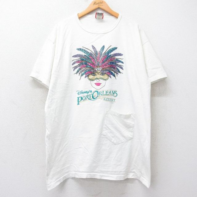 古着 半袖 ビンテージ Tシャツ ワンピース レディース 90年代 90s ディズニー DISNEY ポートオーリンズ ラメ ポケット付き 大きいサイズ ロング丈 コットン クルーネック USA製 白 ホワイト 25sep01 中古 古着通販 古着 半袖 ビンテージ Tシャツ ワンピース レディース 90年代