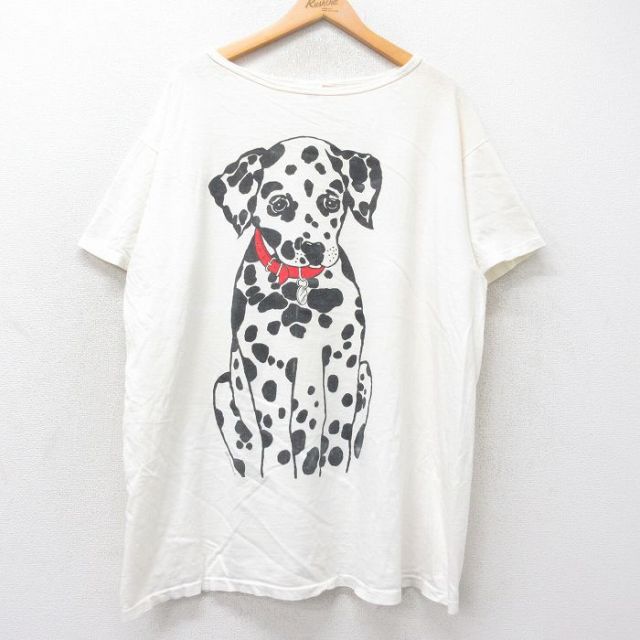 古着 半袖 ビンテージ Tシャツ ワンピース レディース 90年代 90s 犬 ダルメシアン 大きいサイズ コットン クルーネック USA製 白 ホワイト 25sep01 中古