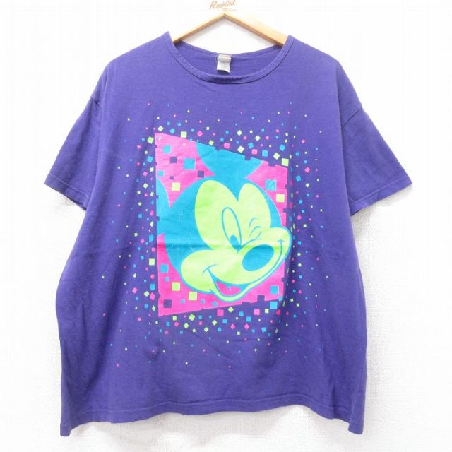 古着 半袖 ビンテージ Tシャツ レディース 90年代 90s ディズニー DISNEY ミッキー MICKEY MOUSE 大きいサイズ コットン クルーネック USA製 紫 パープル 【spe】 25sep01 中古