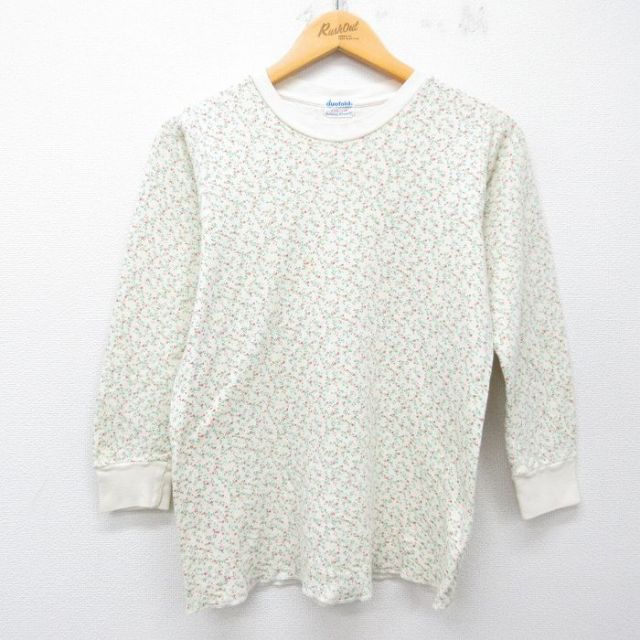 古着 デュオフォールド duofold 長袖 ビンテージ サーマル Tシャツ レディース 70年代 70s 花柄 クルーネック 生成り 26mar28