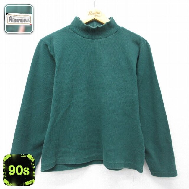 【20%OFF】古着 エアロポステール 長袖 ビンテージ Tシャツ レディース 90年代 90s 無地 モックネック ハイネック 緑 26mar28