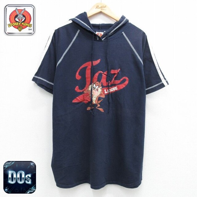 【20%OFF】古着 半袖 ビンテージ Tシャツ パーカー レディース 00年代 00s ルーニーテューンズ タズ ラグラン 大きいサイズ 紺 26may07