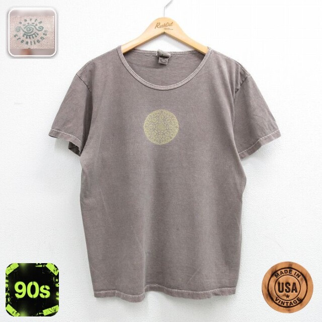 【20%OFF】古着 半袖 ビンテージ Tシャツ レディース 90年代 90s マンダラクロス コットン クルーネック USA製 茶 26may07