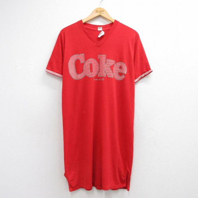 古着 半袖 ビンテージ Tシャツ ワンピース レディース 90年代 90s コカコーラ ロング丈 Vネック USA製 レッド 26jun12