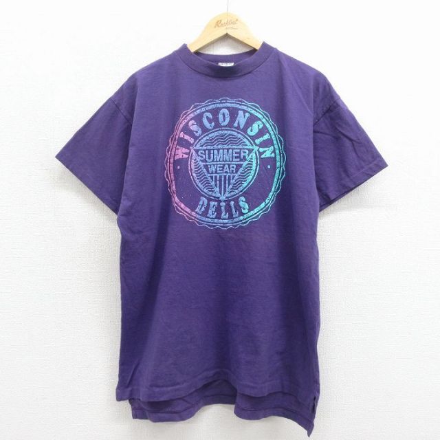 古着 半袖 ビンテージ Tシャツ レディース 90年代 90s ウィスコンシン コットン クルーネック USA製 パープル 26jun12