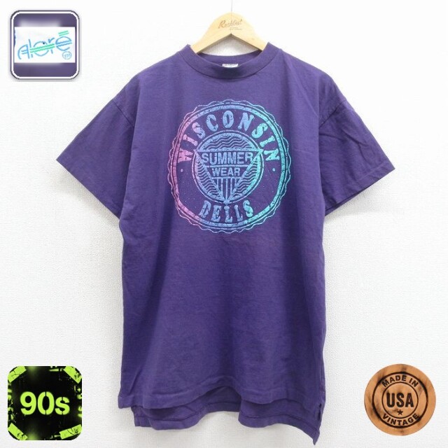 【20%OFF】古着 半袖 ビンテージ Tシャツ レディース 90年代 90s ウィスコンシン コットン クルーネック USA製 パープル 26jun12