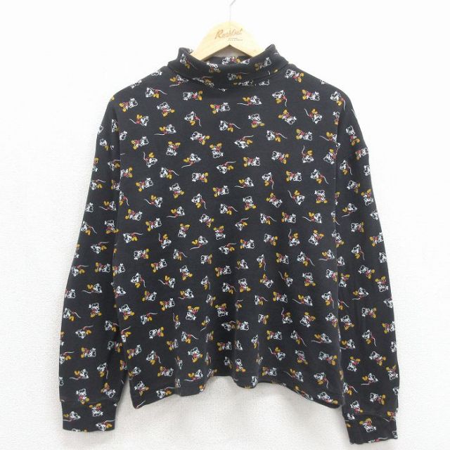 古着 長袖 ビンテージ Tシャツ レディース 90年代 90s ディズニー ミッキー タートルネック ハイネック ブラック【spe】 26jun12