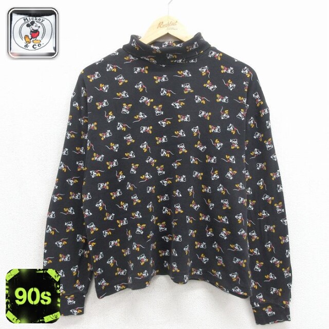 【20%OFF】古着 長袖 ビンテージ Tシャツ レディース 90年代 90s ディズニー ミッキー タートルネック ハイネック ブラック【spe】 26jun12