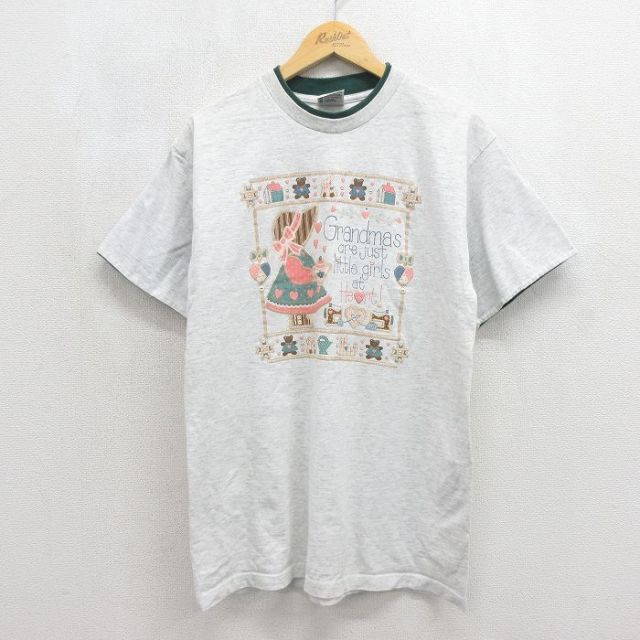 古着 半袖 ビンテージ Tシャツ レディース 90年代 90s メッセージ コットン クルーネック USA製 グレー 霜降り 26jun12