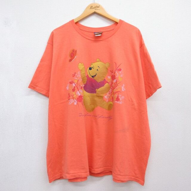古着 半袖 Tシャツ レディース 00年代 00s ディズニー くまのプーさん 大きいサイズ コットン クルーネック オレンジ 26jul21
