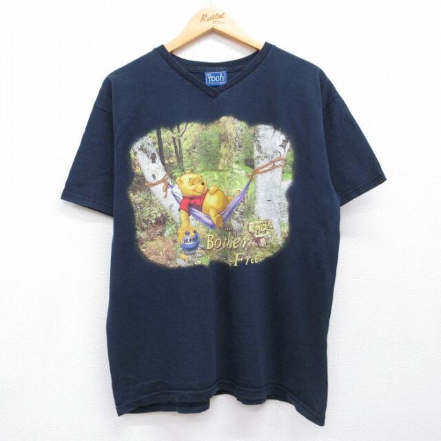 古着 半袖 Tシャツ レディース 00年代 00s ディズニー くまのプーさん クルーネック ネイビー 26jul21