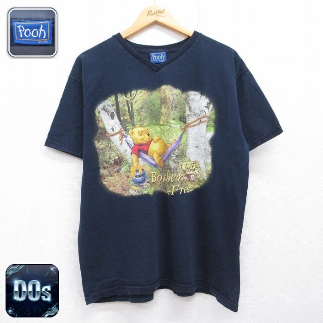 古着 半袖 Tシャツ レディース 00年代 00s ディズニー くまのプーさん クルーネック ネイビー 26jul21