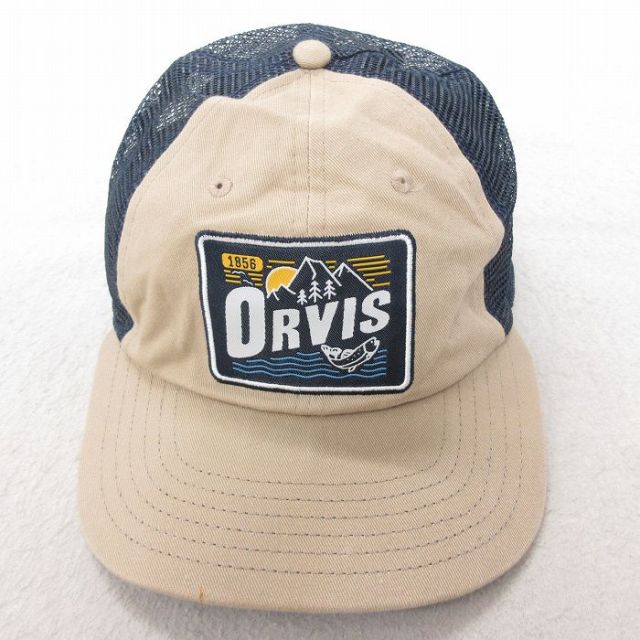 中古 オービス ORVIS メッシュ キャップ 魚 ツートンカラー ベージュ カーキ 25jul08