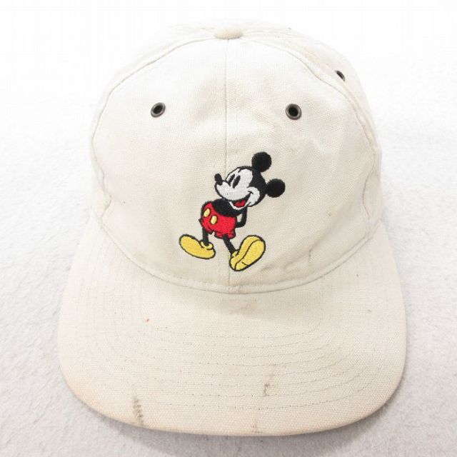 中古 キャップ 00年代 00s ディズニー DISNEY ミッキー MICKEY MOUSE 刺繍 コットン 薄ベージュ カーキ 【spe】 25jul16