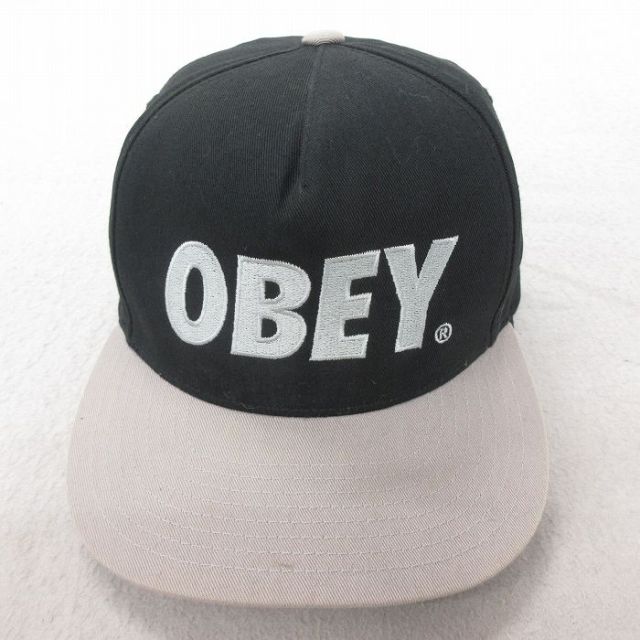 中古 オベイ OBEY キャップ ビッグロゴ 刺繍 ツートンカラー コットン 黒 ブラック 25jul22