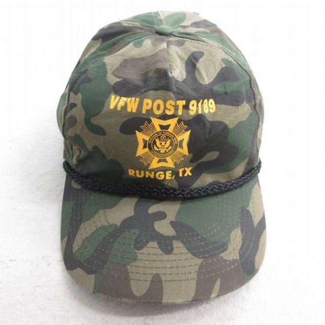 中古 キャップ 90年代 90s ミリタリー VFW POST ウッドランドカモ コットン 緑他 グリーン 迷彩 25jul31