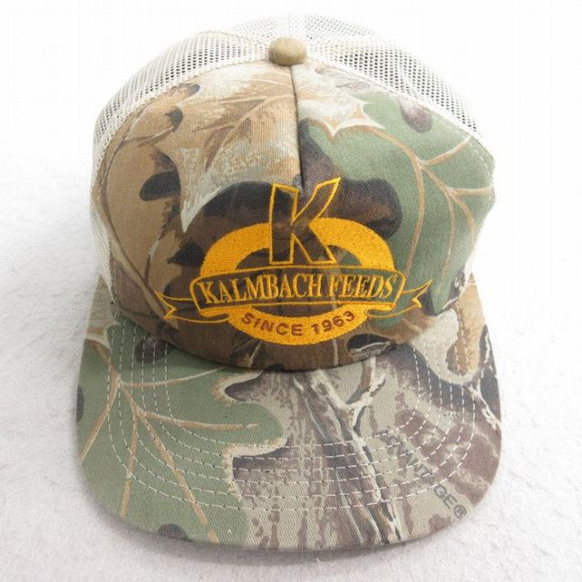 中古 メッシュ キャップ KALMBACH FEEDS 刺繍 茶他 ブラウン 迷彩 25aug01