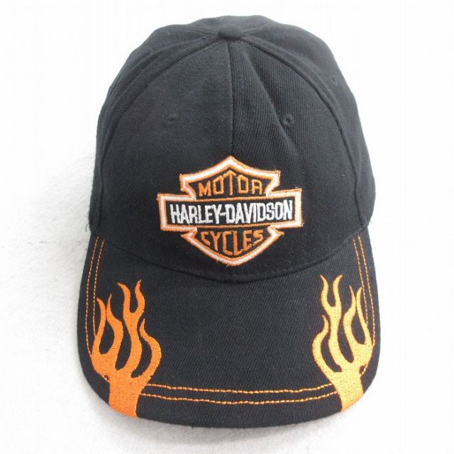 中古 キャップ ハーレーダビッドソン Harley Davidson ファイヤーパターン 刺繍 コットン 黒 ブラック 25aug02